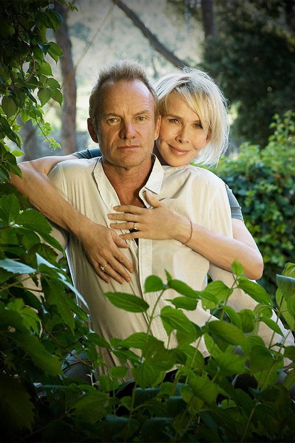 Sting Trudie Styler posing together in their vineyard Il Palagio, in Tuscany, Italy